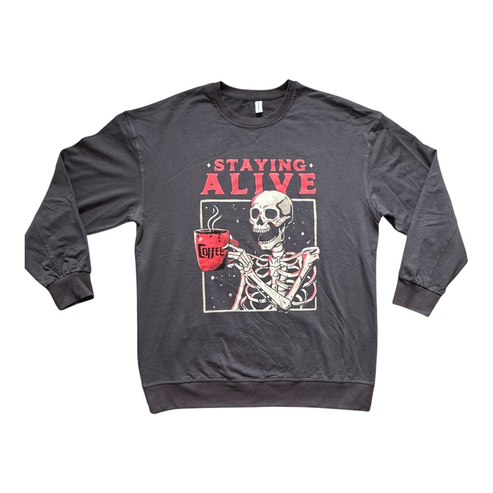 Chicyea Staying Alive Skeleton Coffee Lightweight Sweatshirt Small